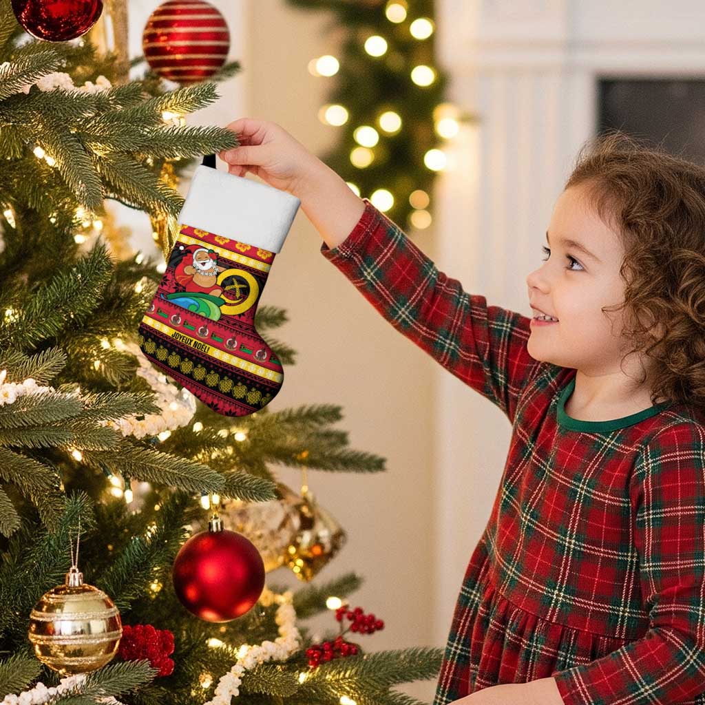 Vanuatu Christmas Stocking Joyeux Noel Surfing Santa With Boar Tusk - Polynesian Pride