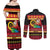 Vanuatu Christmas Couples Matching Off Shoulder Maxi Dress and Long Sleeve Button Shirt Joyeux Noel Surfing Santa With Boar Tusk - Polynesian Pride