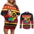 Vanuatu Christmas Couples Matching Off Shoulder Short Dress and Long Sleeve Button Shirt Joyeux Noel Surfing Santa With Boar Tusk - Polynesian Pride