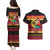 Vanuatu Christmas Couples Matching Puletasi and Hawaiian Shirt Joyeux Noel Surfing Santa With Boar Tusk - Polynesian Pride