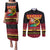 Vanuatu Christmas Couples Matching Puletasi and Long Sleeve Button Shirt Joyeux Noel Surfing Santa With Boar Tusk - Polynesian Pride