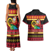 Vanuatu Christmas Couples Matching Tank Maxi Dress and Hawaiian Shirt Joyeux Noel Surfing Santa With Boar Tusk - Polynesian Pride