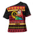 Vanuatu Christmas Cross Shoulder Shirt Joyeux Noel Surfing Santa With Boar Tusk - Polynesian Pride