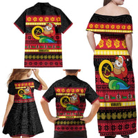 Vanuatu Christmas Family Matching Off Shoulder Maxi Dress and Hawaiian Shirt Joyeux Noel Surfing Santa With Boar Tusk - Polynesian Pride