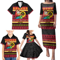 Vanuatu Christmas Family Matching Puletasi and Hawaiian Shirt Joyeux Noel Surfing Santa With Boar Tusk - Polynesian Pride