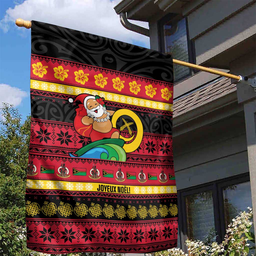 Vanuatu Christmas Garden Flag Joyeux Noel Surfing Santa With Boar Tusk - Polynesian Pride
