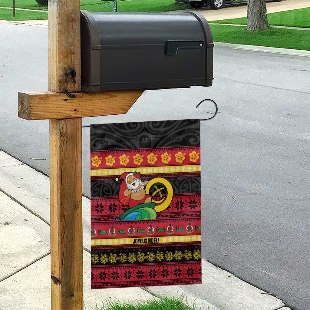 Vanuatu Christmas Garden Flag Joyeux Noel Surfing Santa With Boar Tusk - Polynesian Pride