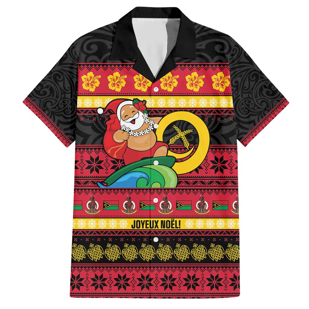 Vanuatu Christmas Hawaiian Shirt Joyeux Noel Surfing Santa With Boar Tusk - Polynesian Pride