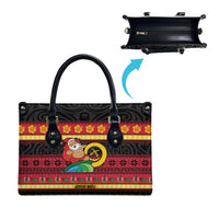 Vanuatu Christmas Leather Bag Joyeux Noel Surfing Santa With Boar Tusk - Polynesian Pride