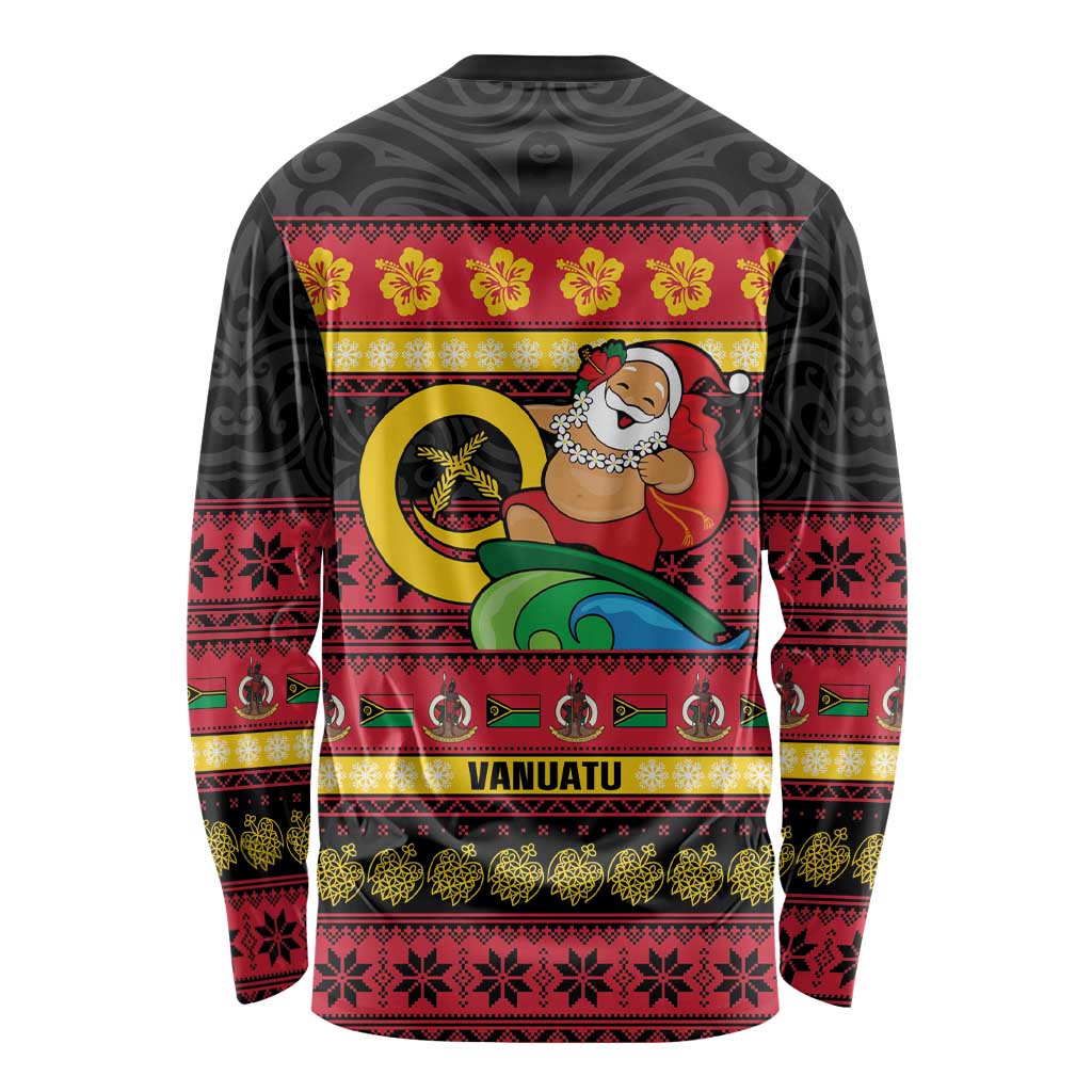 Vanuatu Christmas Long Sleeve Shirt Joyeux Noel Surfing Santa With Boar Tusk - Polynesian Pride