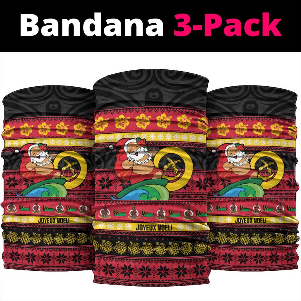 Vanuatu Christmas Neck Gaiter Joyeux Noel Surfing Santa With Boar Tusk - Polynesian Pride
