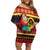 Vanuatu Christmas Off Shoulder Short Dress Joyeux Noel Surfing Santa With Boar Tusk - Polynesian Pride