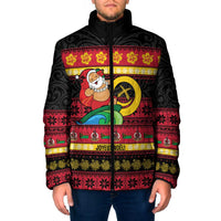 Vanuatu Christmas Padded Jacket Joyeux Noel Surfing Santa With Boar Tusk - Polynesian Pride