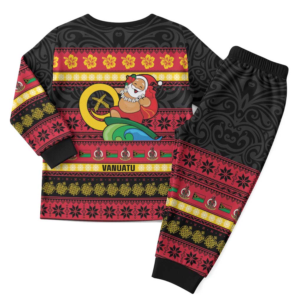 Vanuatu Christmas Pajama Set Joyeux Noel Surfing Santa With Boar Tusk - Polynesian Pride