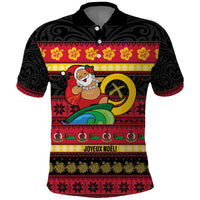 Vanuatu Christmas Polo Shirt Joyeux Noel Surfing Santa With Boar Tusk - Polynesian Pride