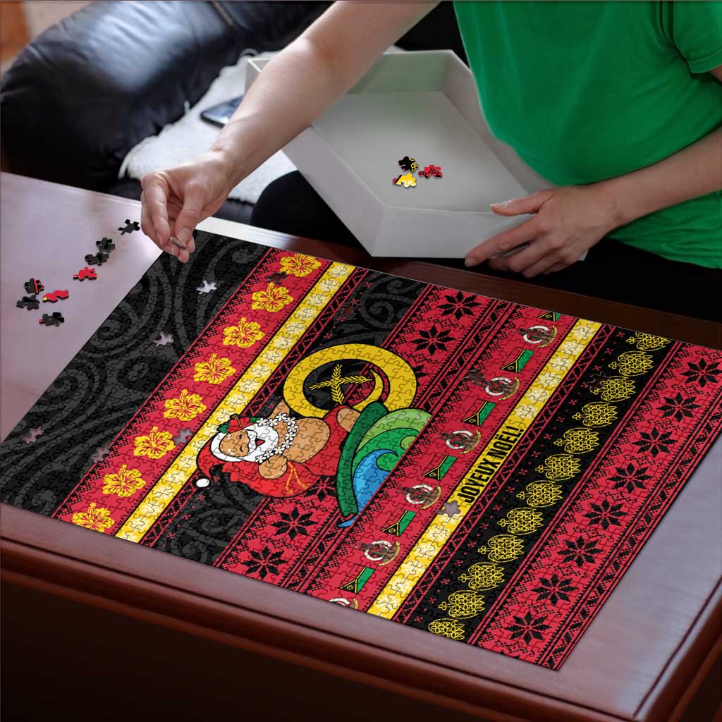 Vanuatu Christmas Puzzle Joyeux Noel Surfing Santa With Boar Tusk - Polynesian Pride
