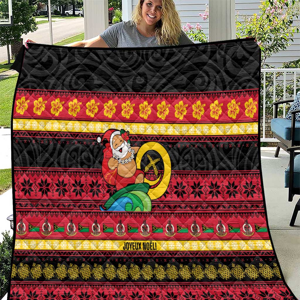 Vanuatu Christmas Quilt Joyeux Noel Surfing Santa With Boar Tusk - Polynesian Pride