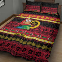 Vanuatu Christmas Quilt Bed Set Joyeux Noel Surfing Santa With Boar Tusk - Polynesian Pride