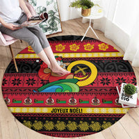 Vanuatu Christmas Round Carpet Joyeux Noel Surfing Santa With Boar Tusk - Polynesian Pride