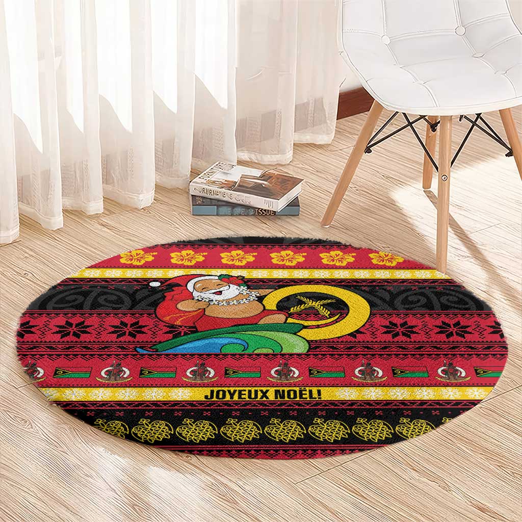 Vanuatu Christmas Round Carpet Joyeux Noel Surfing Santa With Boar Tusk - Polynesian Pride