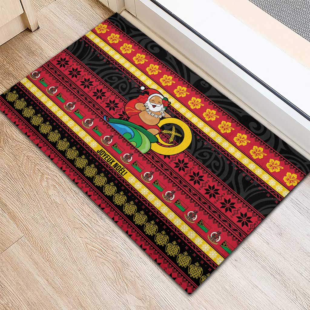 Vanuatu Christmas Rubber Doormat Joyeux Noel Surfing Santa With Boar Tusk - Polynesian Pride