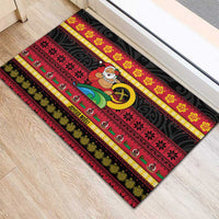 Vanuatu Christmas Rubber Doormat Joyeux Noel Surfing Santa With Boar Tusk - Polynesian Pride