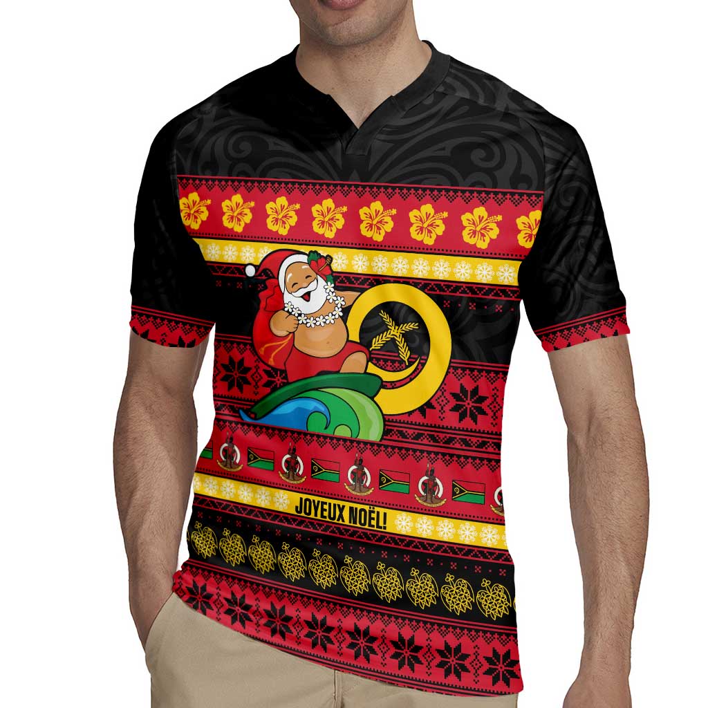 Vanuatu Christmas Rugby Jersey Joyeux Noel Surfing Santa With Boar Tusk - Polynesian Pride