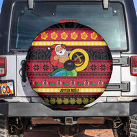 Vanuatu Christmas Spare Tire Cover Joyeux Noel Surfing Santa With Boar Tusk - Polynesian Pride