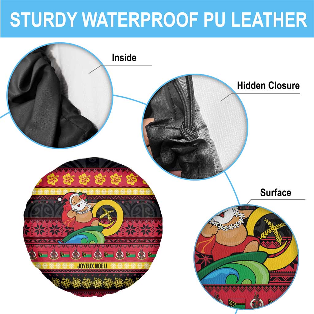 Vanuatu Christmas Spare Tire Cover Joyeux Noel Surfing Santa With Boar Tusk - Polynesian Pride