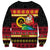 Vanuatu Christmas Sweatshirt Joyeux Noel Surfing Santa With Boar Tusk - Polynesian Pride