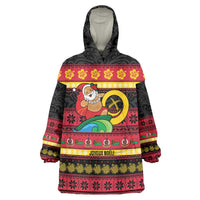 Vanuatu Christmas Wearable Blanket Hoodie Joyeux Noel Surfing Santa With Boar Tusk - Polynesian Pride