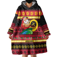 Vanuatu Christmas Wearable Blanket Hoodie Joyeux Noel Surfing Santa With Boar Tusk - Polynesian Pride