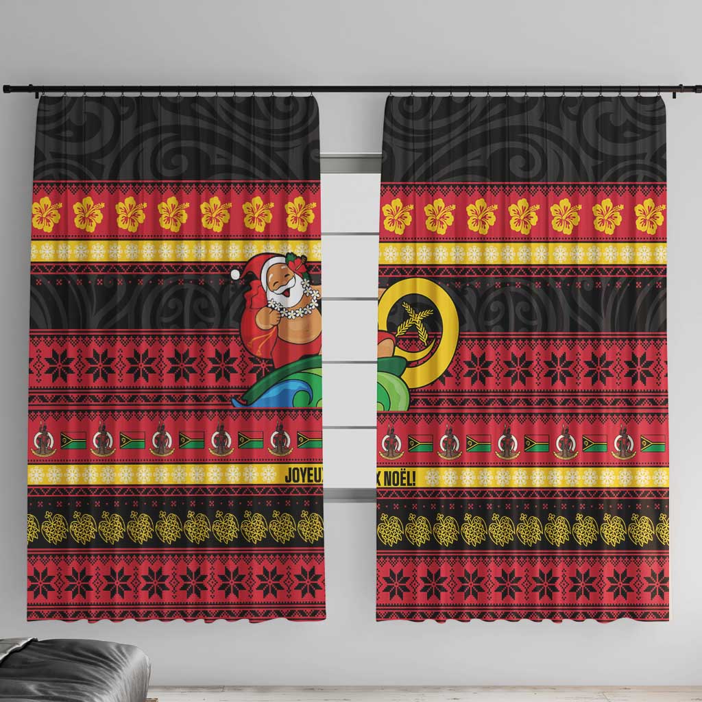Vanuatu Christmas Window Curtain Joyeux Noel Surfing Santa With Boar Tusk - Polynesian Pride