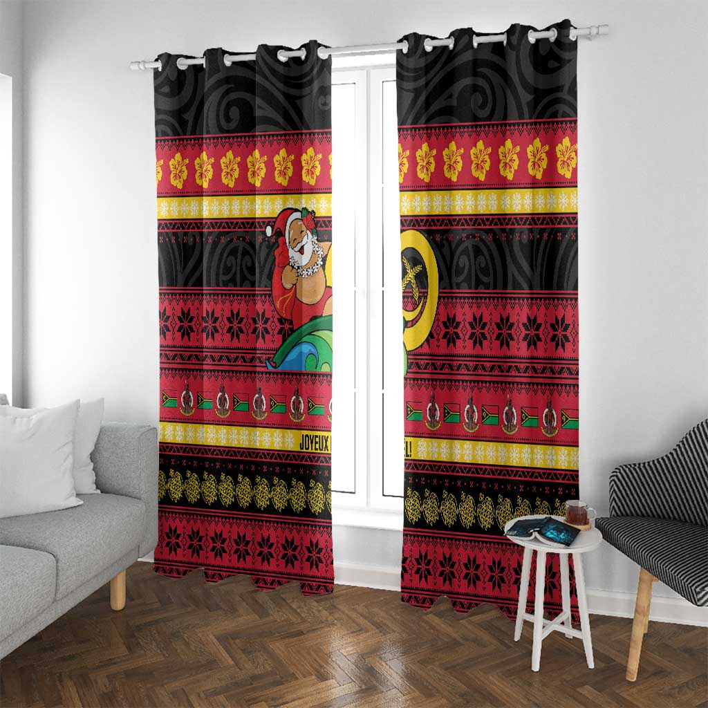Vanuatu Christmas Window Curtain Joyeux Noel Surfing Santa With Boar Tusk - Polynesian Pride
