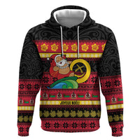 Vanuatu Christmas Zip Hoodie Joyeux Noel Surfing Santa With Boar Tusk - Polynesian Pride