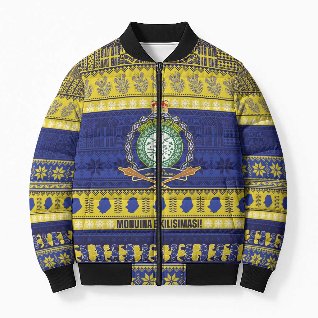 Niue Christmas Bomber Puffer Jacket Monuina e Kilisimasi Hiapo Motifs - Polynesian Pride