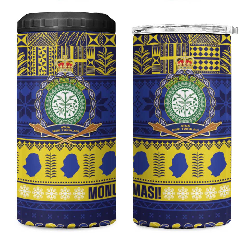 Niue Christmas 4 in 1 Can Cooler Tumbler Monuina e Kilisimasi Hiapo Motifs - Polynesian Pride