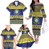 Niue Christmas Family Matching Off The Shoulder Long Sleeve Dress and Hawaiian Shirt Monuina e Kilisimasi Hiapo Motifs - Polynesian Pride