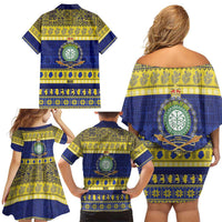 Niue Christmas Family Matching Off Shoulder Short Dress and Hawaiian Shirt Monuina e Kilisimasi Hiapo Motifs - Polynesian Pride