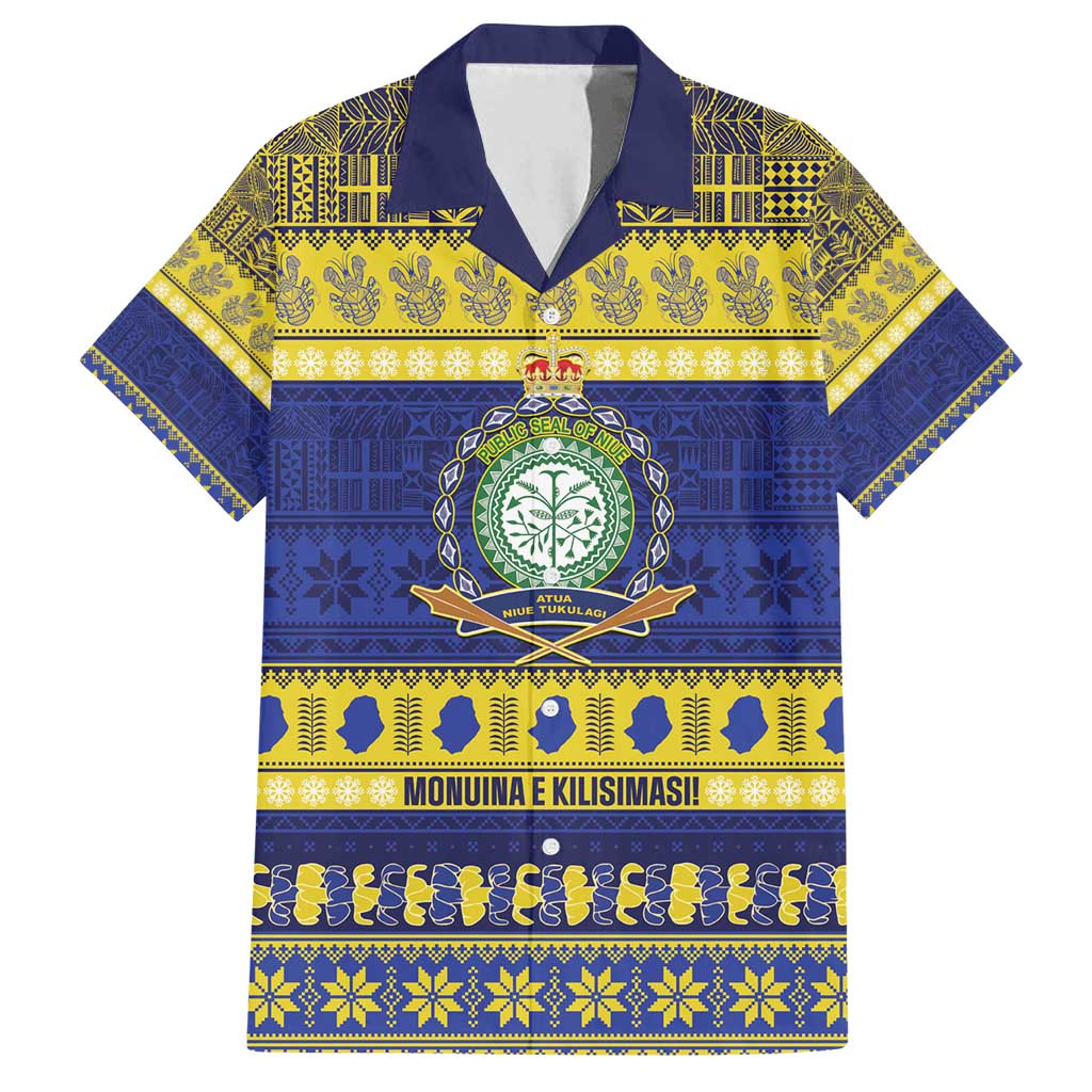 Niue Christmas Family Matching Off Shoulder Short Dress and Hawaiian Shirt Monuina e Kilisimasi Hiapo Motifs - Polynesian Pride