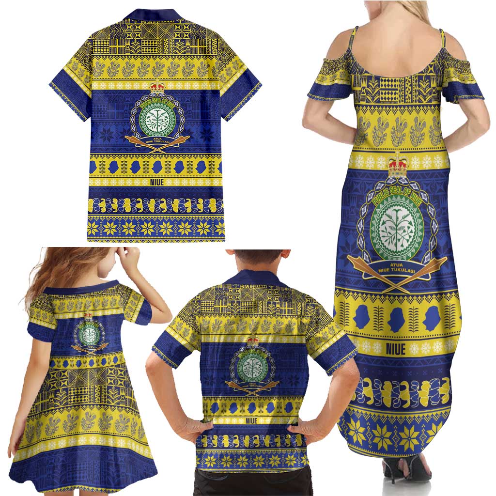 Niue Christmas Family Matching Summer Maxi Dress and Hawaiian Shirt Monuina e Kilisimasi Hiapo Motifs - Polynesian Pride