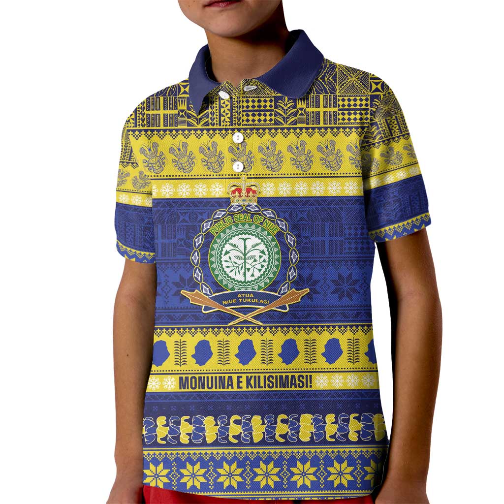 Niue Christmas Kid Polo Shirt Monuina e Kilisimasi Hiapo Motifs - Polynesian Pride