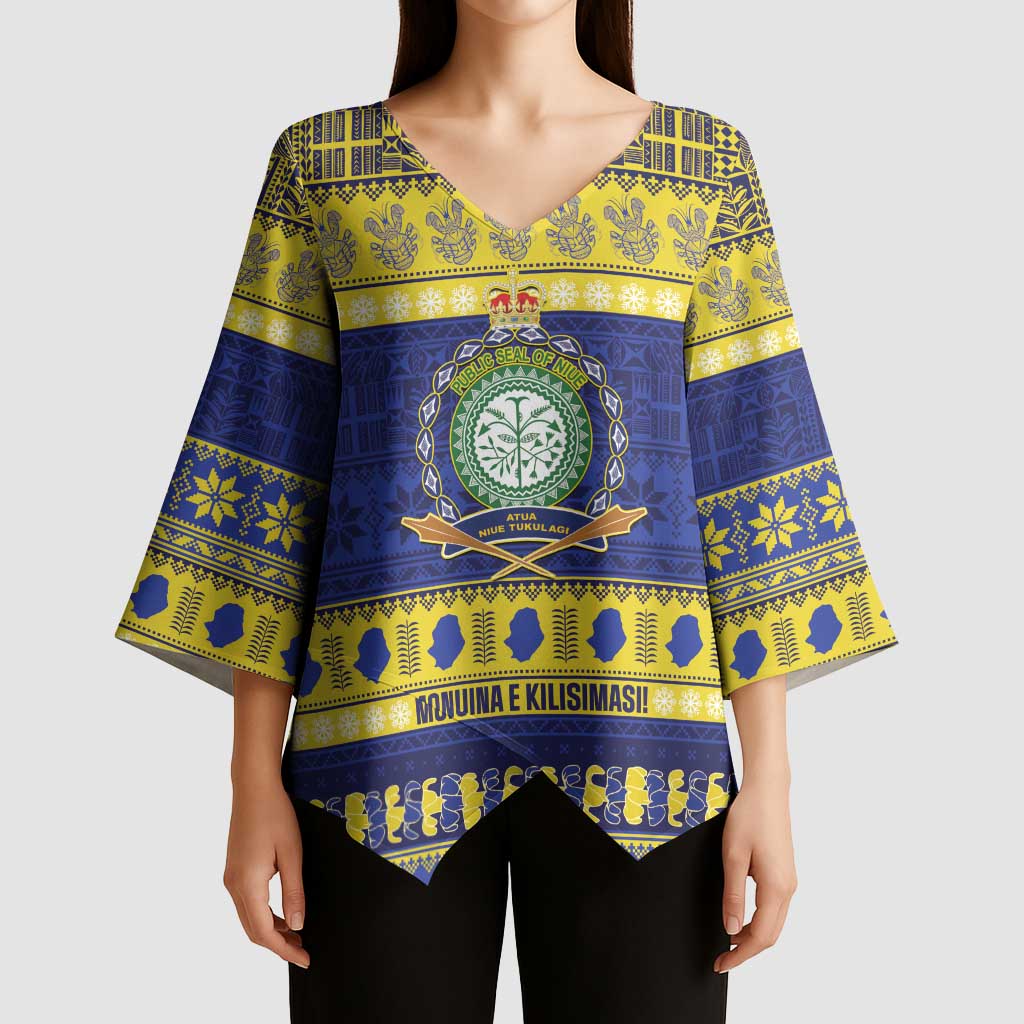 Niue Christmas Kimono Sleeve Blouse Monuina e Kilisimasi Hiapo Motifs - Polynesian Pride
