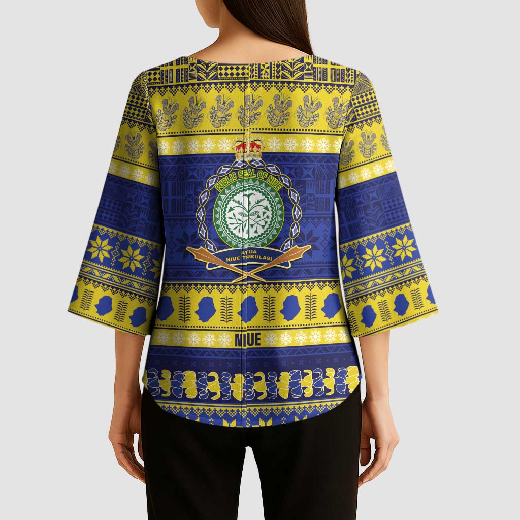 Niue Christmas Kimono Sleeve Blouse Monuina e Kilisimasi Hiapo Motifs - Polynesian Pride