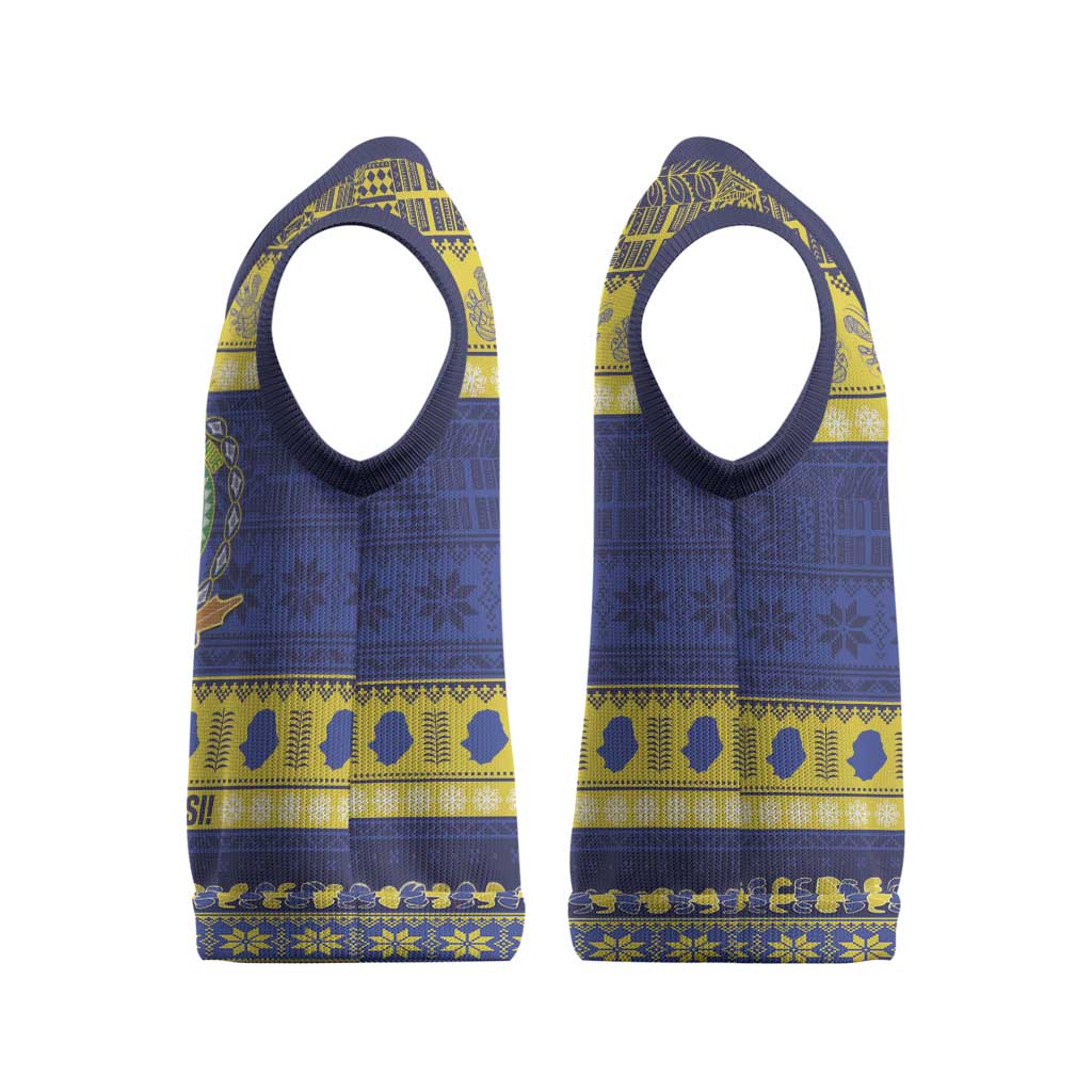 Niue Christmas Knitted V-Neck Vest Monuina e Kilisimasi Hiapo Motifs - Polynesian Pride