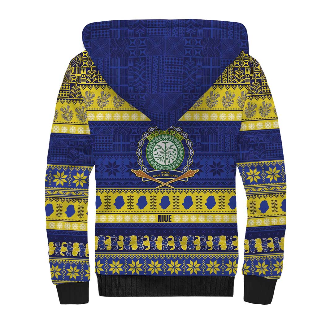 Niue Christmas Sherpa Hoodie Monuina e Kilisimasi Hiapo Motifs - Polynesian Pride