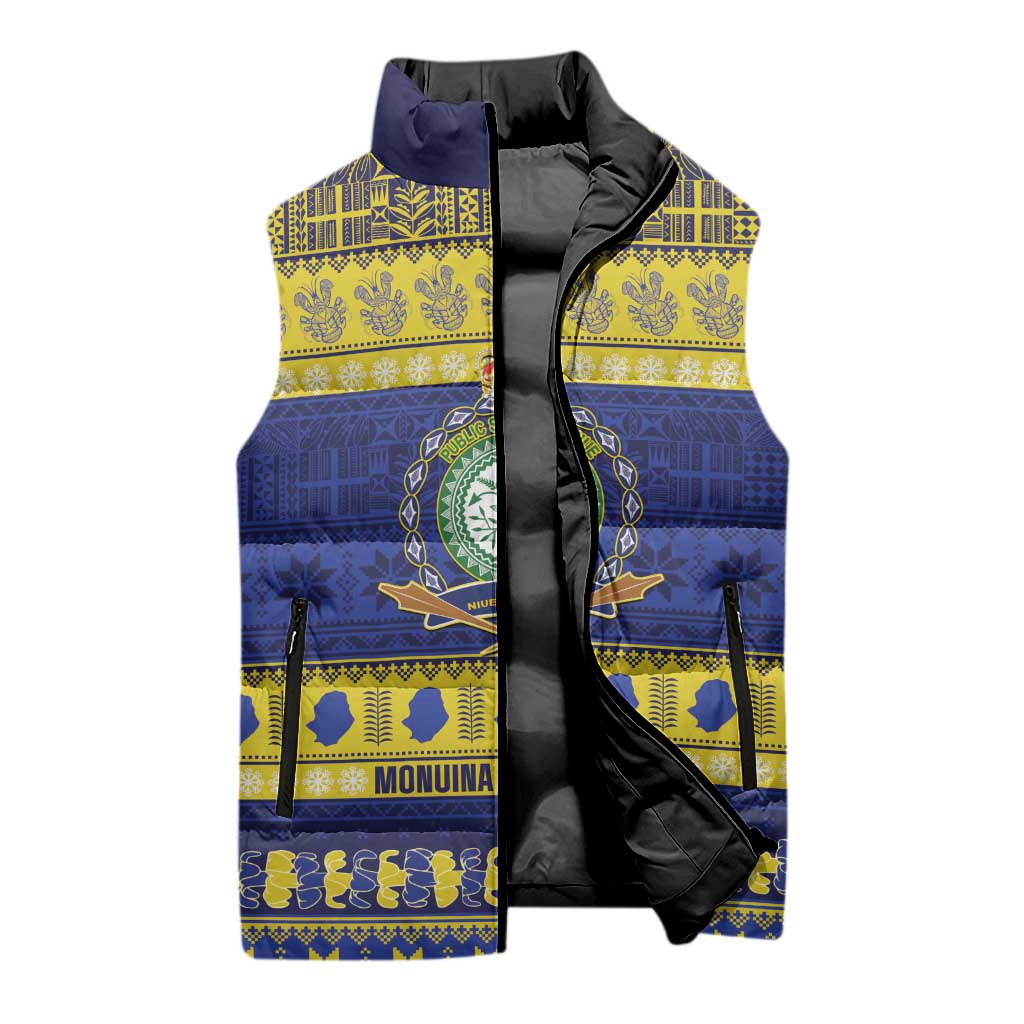 Niue Christmas Sleeveless Puffer Jacket Monuina e Kilisimasi Hiapo Motifs - Polynesian Pride