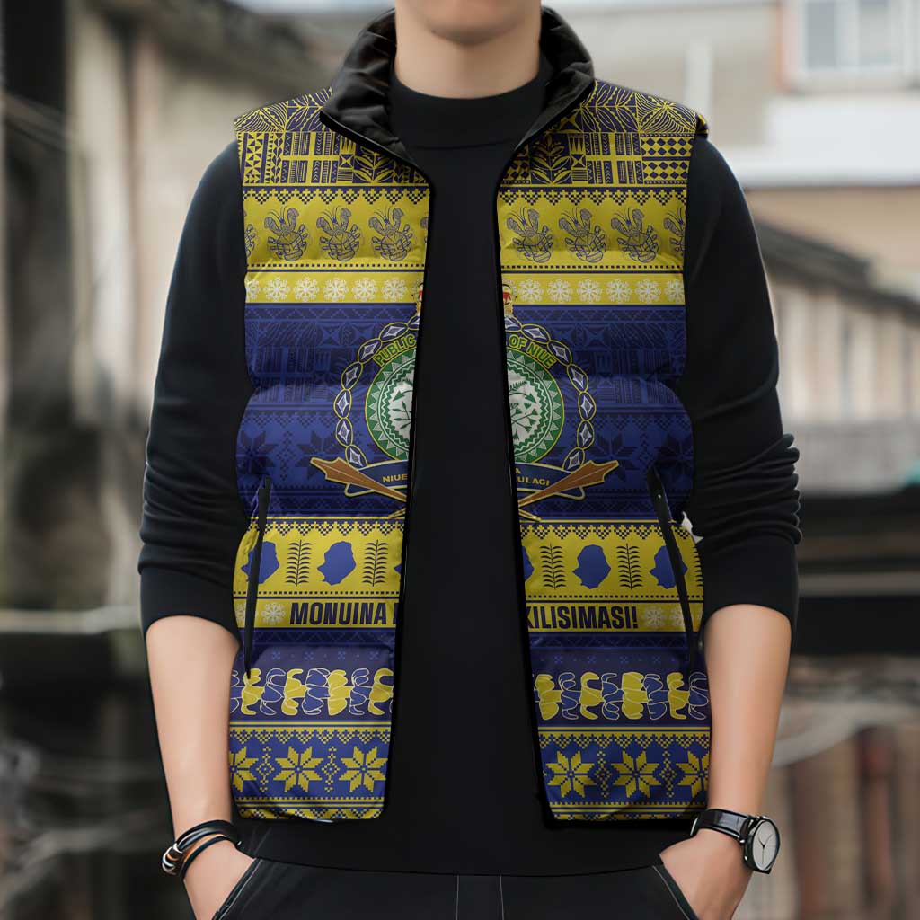 Niue Christmas Sleeveless Puffer Jacket Monuina e Kilisimasi Hiapo Motifs - Polynesian Pride
