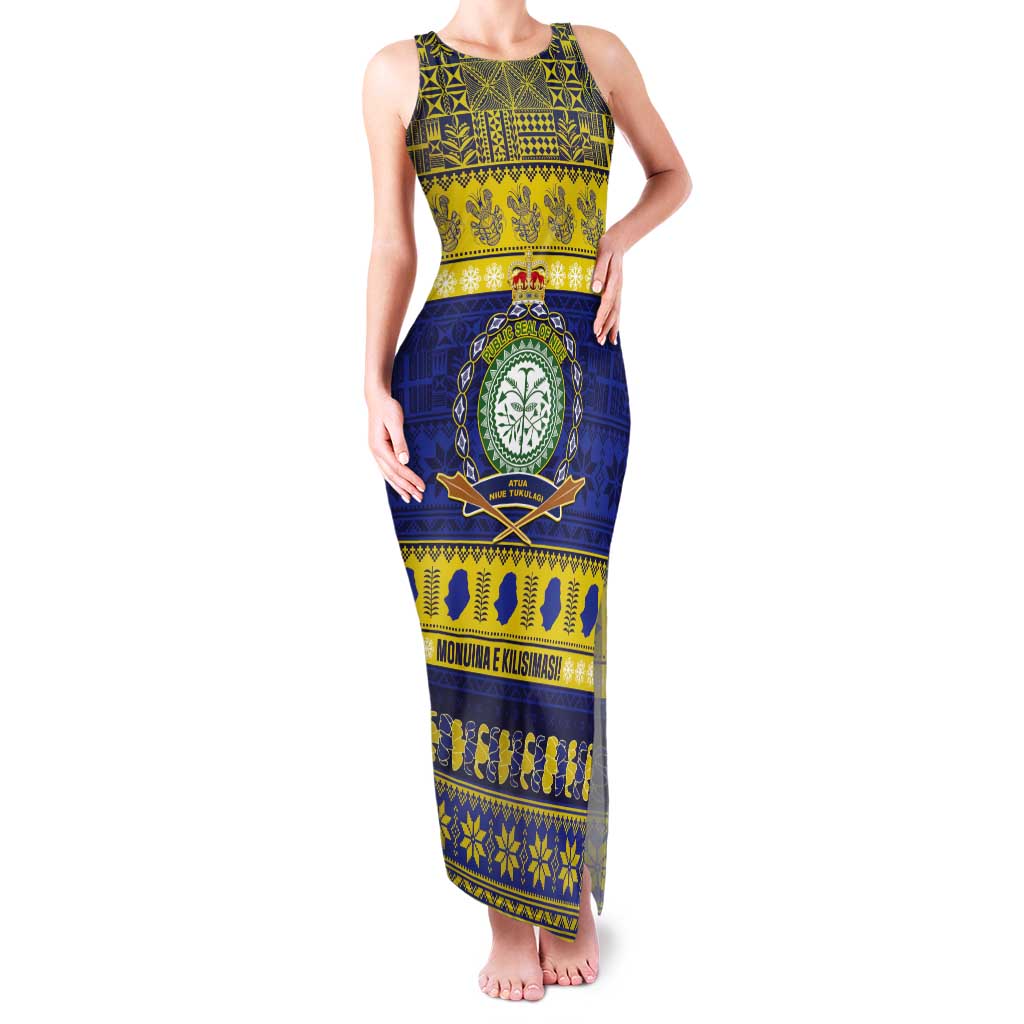 Niue Christmas Tank Maxi Dress Monuina e Kilisimasi Hiapo Motifs - Polynesian Pride