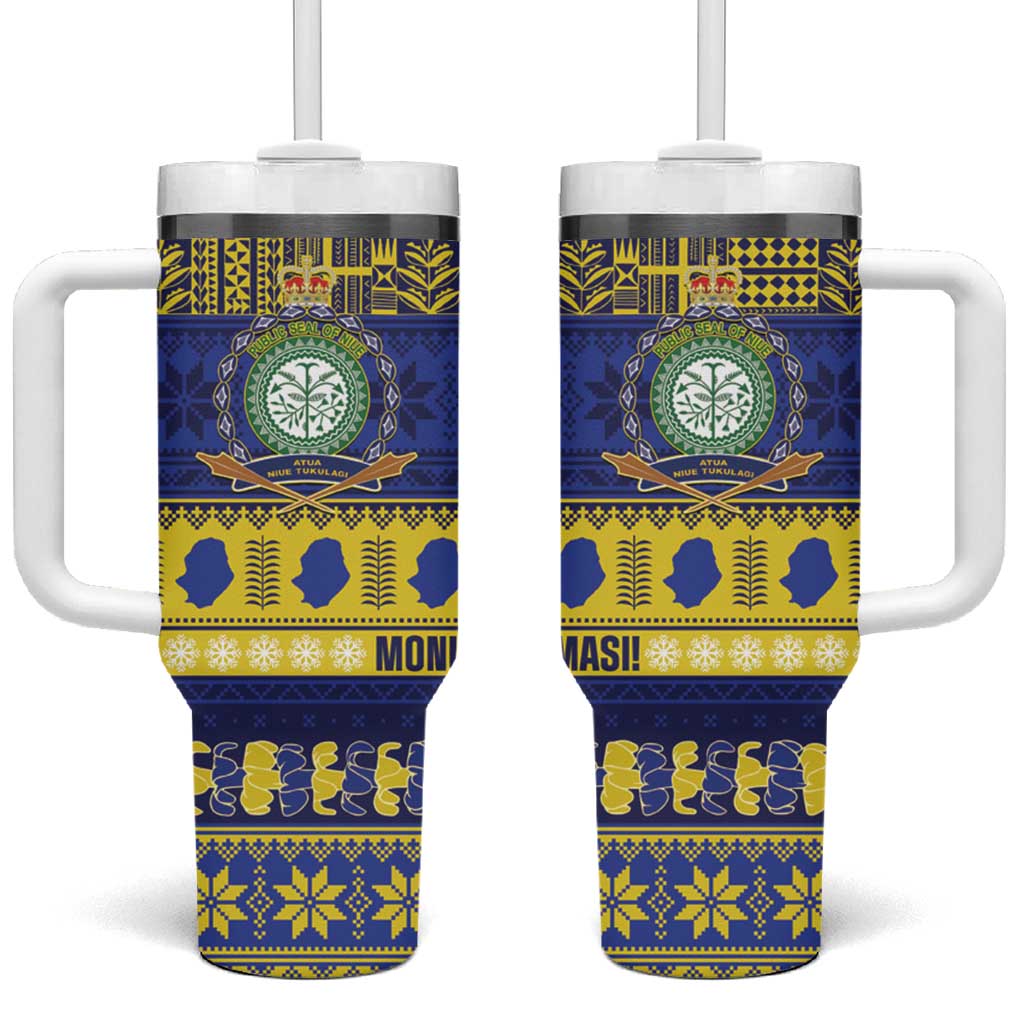 Niue Christmas Tumbler With Handle Monuina e Kilisimasi Hiapo Motifs - Polynesian Pride